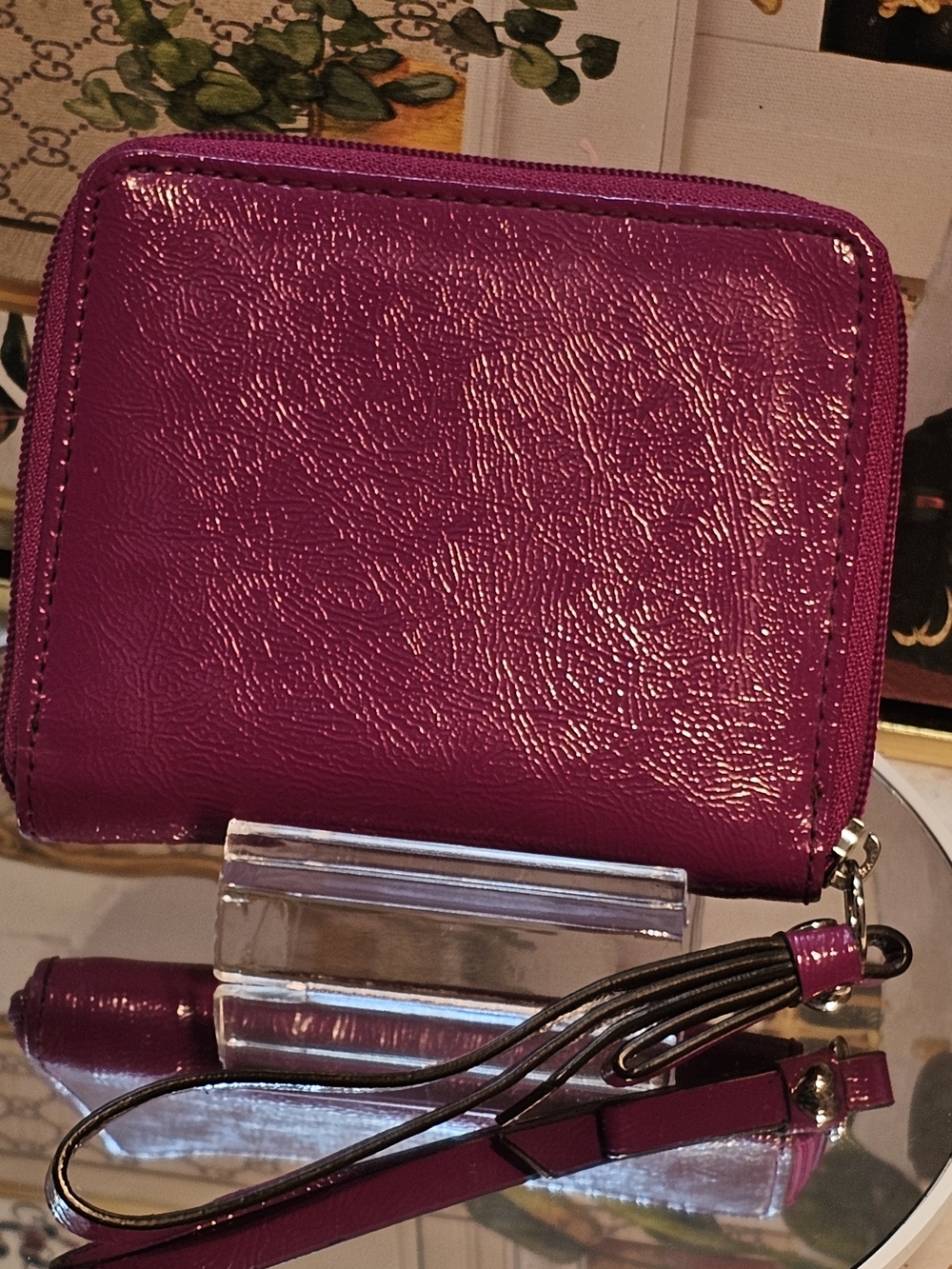 Coach Poppy Daisy Fuchsia Patient Leather Zip Wristlet - Picture 3 of 16